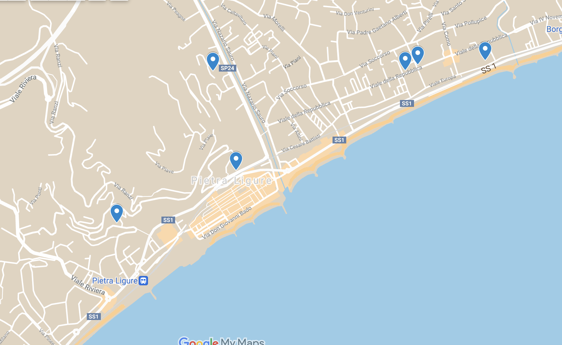 Mappa degli hotel con piscina a Pietra Ligure